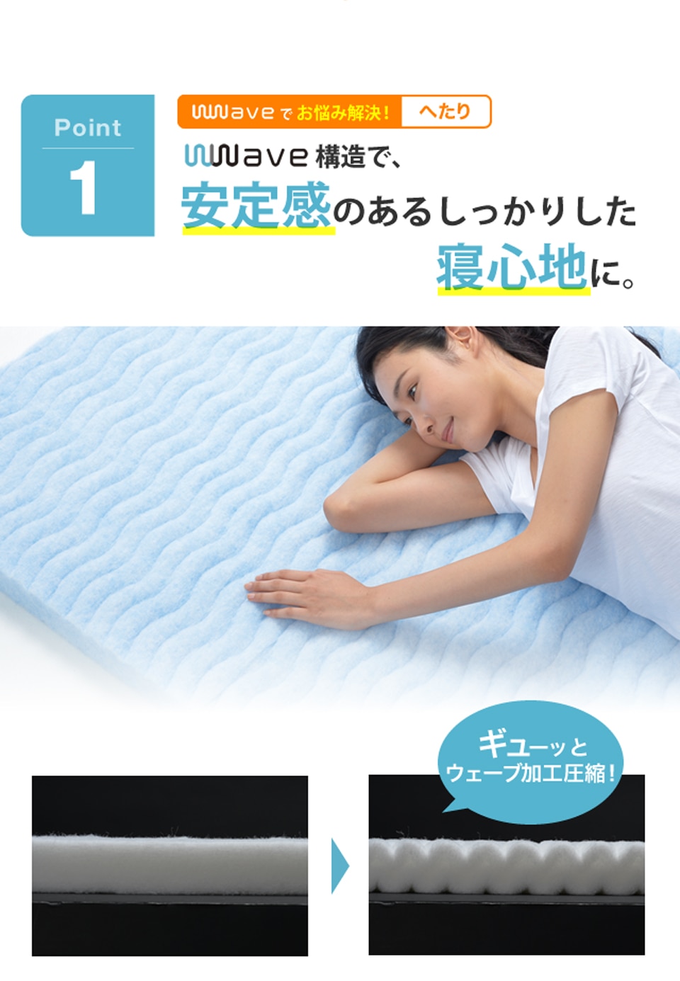 wave構造で、安定感のあるしっかりした寝心地に。
