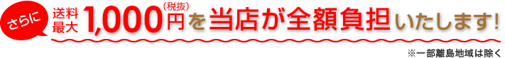 さらに送料最大1,000円(税込)を当店が全額負担いたします！