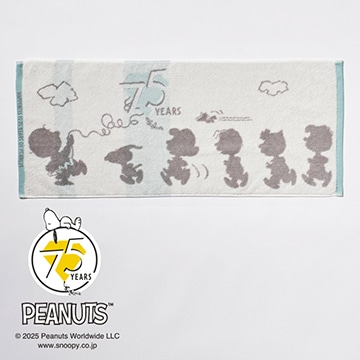 【SNOOPY　スプリングキャンペーン】ピーナッツ ムースパフ フェイスタオル<75周年記念アート>