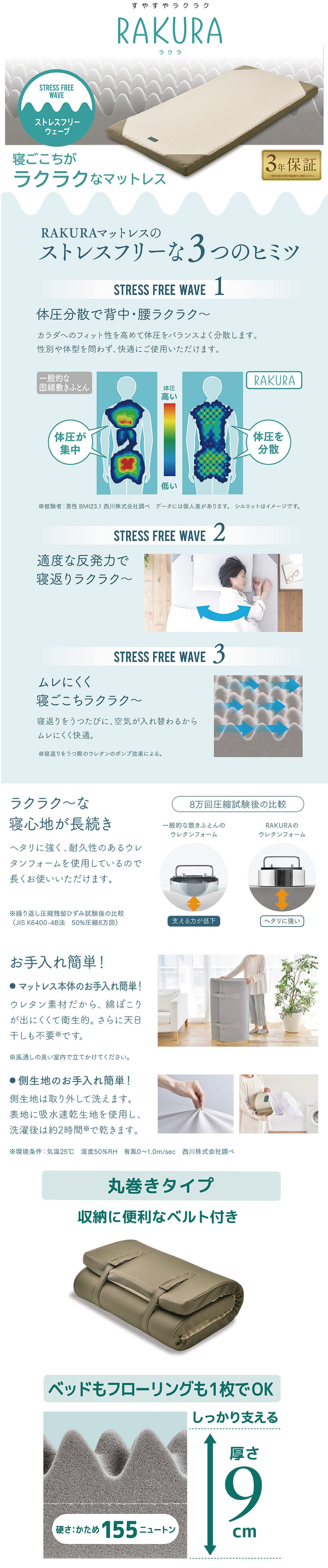 RAKURA 点で支えるシンプルなマットレス